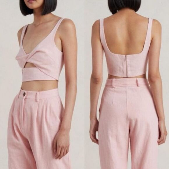 NWOT Bec & Bridge Bonnie Ramie Twist Front Cropped Tank Top in Peony size 10 - Picture 1 of 13